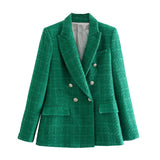 Plaidure™ – Double-Breasted Blazer (Vintage Long Sleeve with Smart Pocket Style)