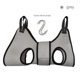 TONG Pet Cat Grooming Hammock in gray with two hooks for easy claw care and grooming, ideal for comfortable pet care.