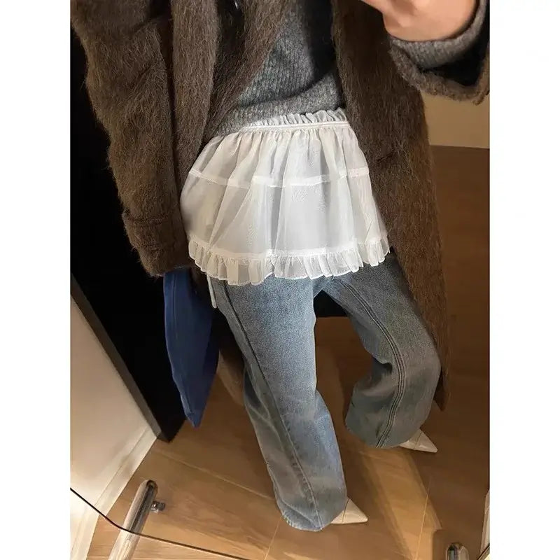 Women Y2K Lace Wrap Layered Skirt