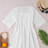 Women White Sleeveless A-Line Dress
