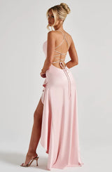 Women's Satin Lace-Up Maxi Dress
