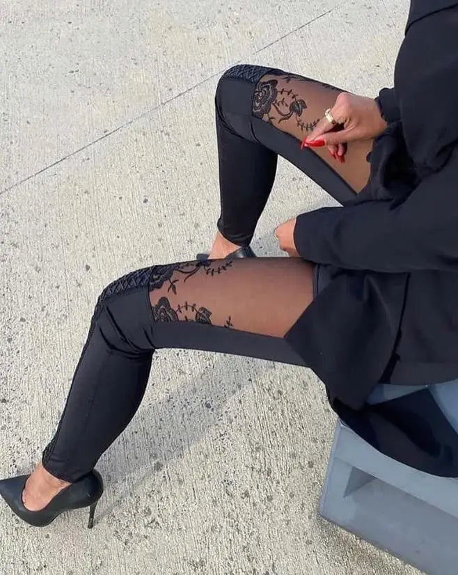 Women Sheer Lace Trousers