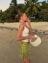 Women Sequin Tassel Party Skirt