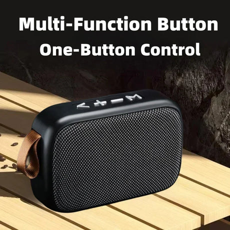 Portable outdoor Bluetooth 5.0 mini speaker with multi-function button and one-button control, ideal for on-the-go music.