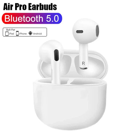 Air Pro Earbuds with Bluetooth 5.0 and charging case, compatible with iPad, iPhone, and Android devices.