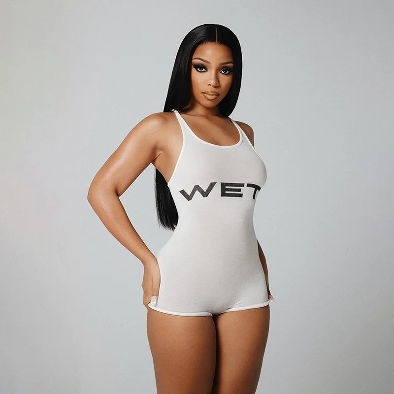 SportMuse™ – Letter Print Slim Sport Romper (Dynamic, Casual & Stretchy)