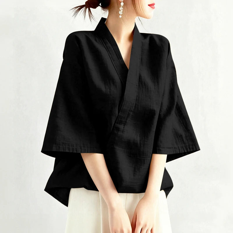 Kyoto Cross V-Neck Tunic Blouse