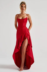 Women's Satin Lace-Up Maxi Dress
