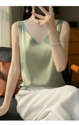 Ice Silk Satin V‑Neck Camisole Crop Top