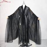 Black women’s classical Hanfu with flowing sleeves, perfect for stage performances, crafted from lightweight polyester.