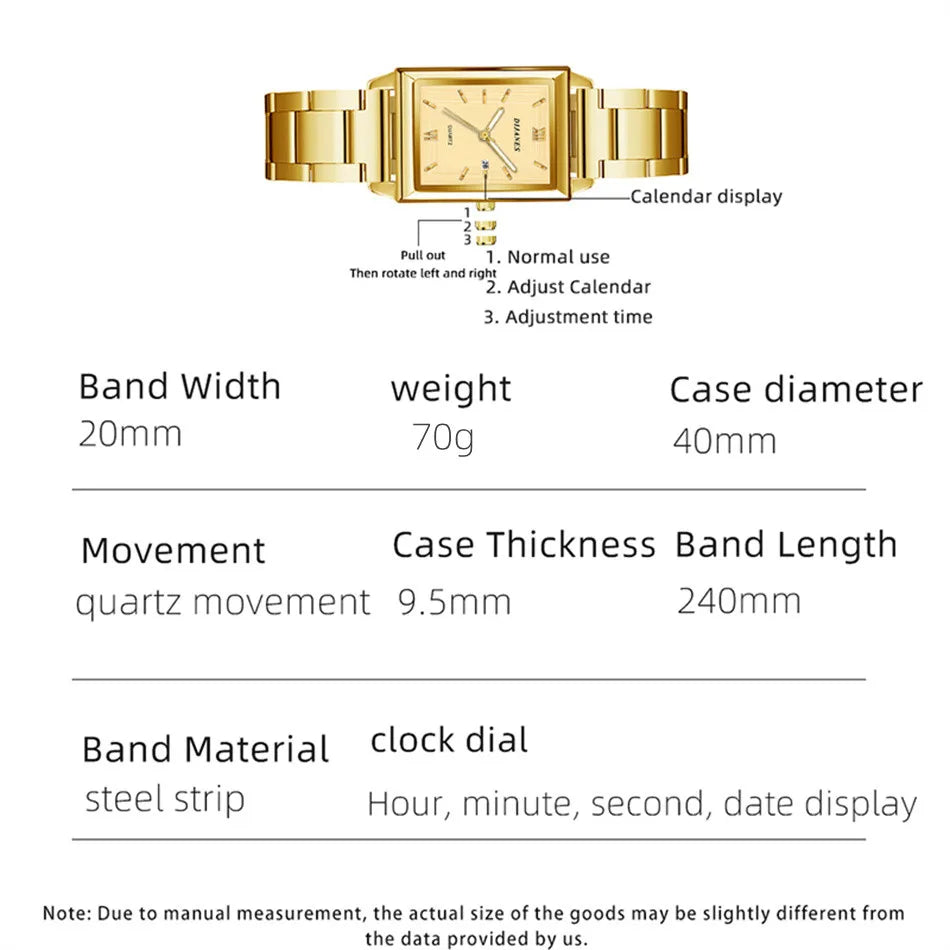 Luxury Square Gold Quartz Couple Watches