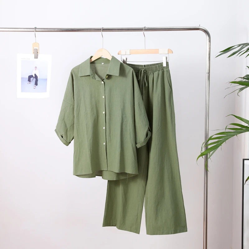 Women Cotton Wide Leg Pant Set