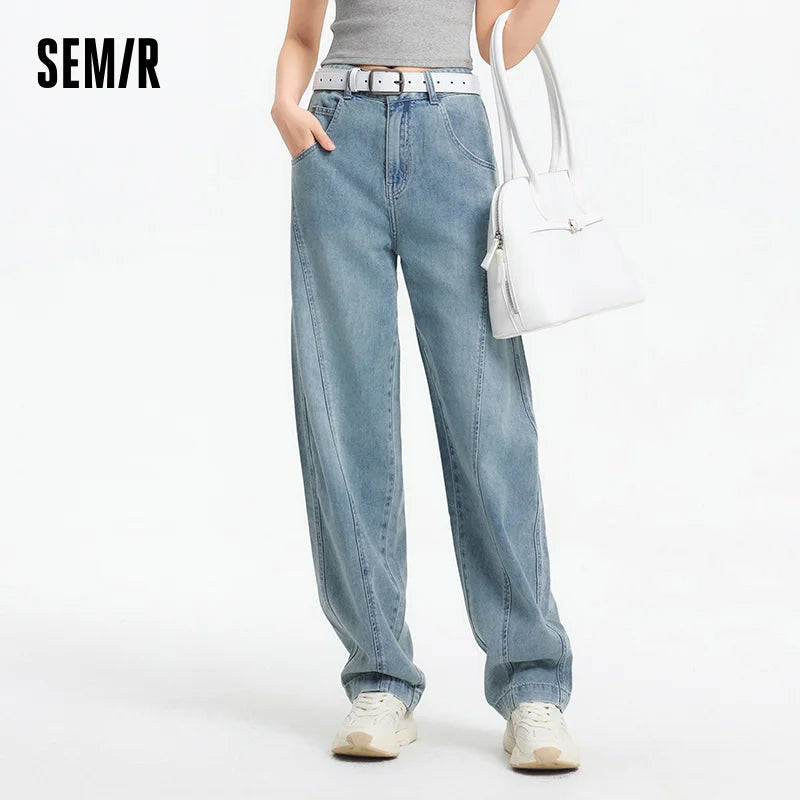 Women Curved Hem Loose Tapered Pants