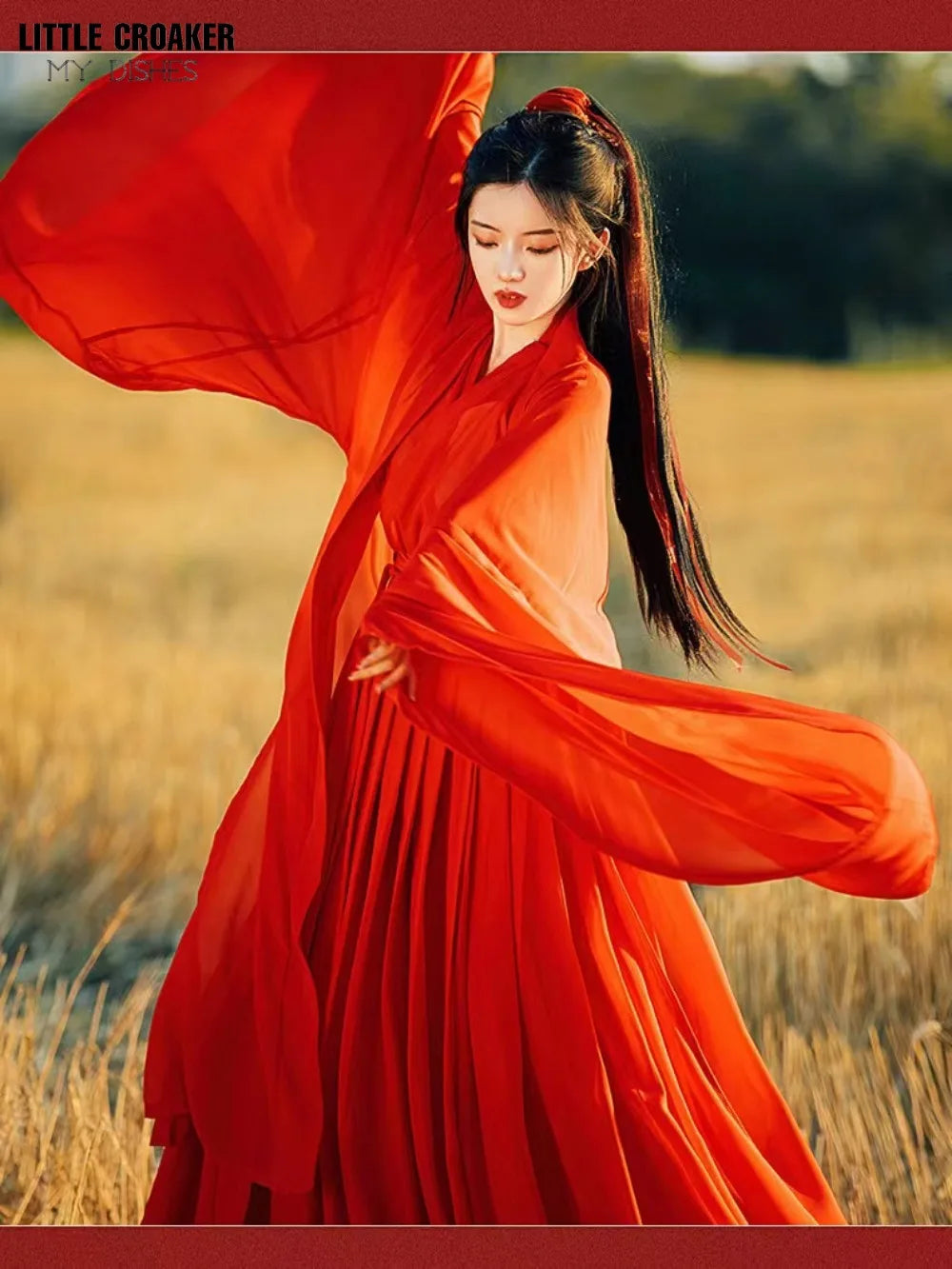 Swordsman Hanfu Costume in vibrant wine red, showcasing flowing fabric and traditional Tang Dynasty style. Perfect for cosplay.