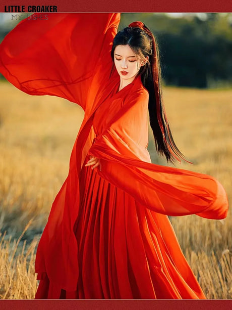 Swordsman Hanfu Costume in vibrant wine red, showcasing flowing fabric and traditional Tang Dynasty style. Perfect for cosplay.