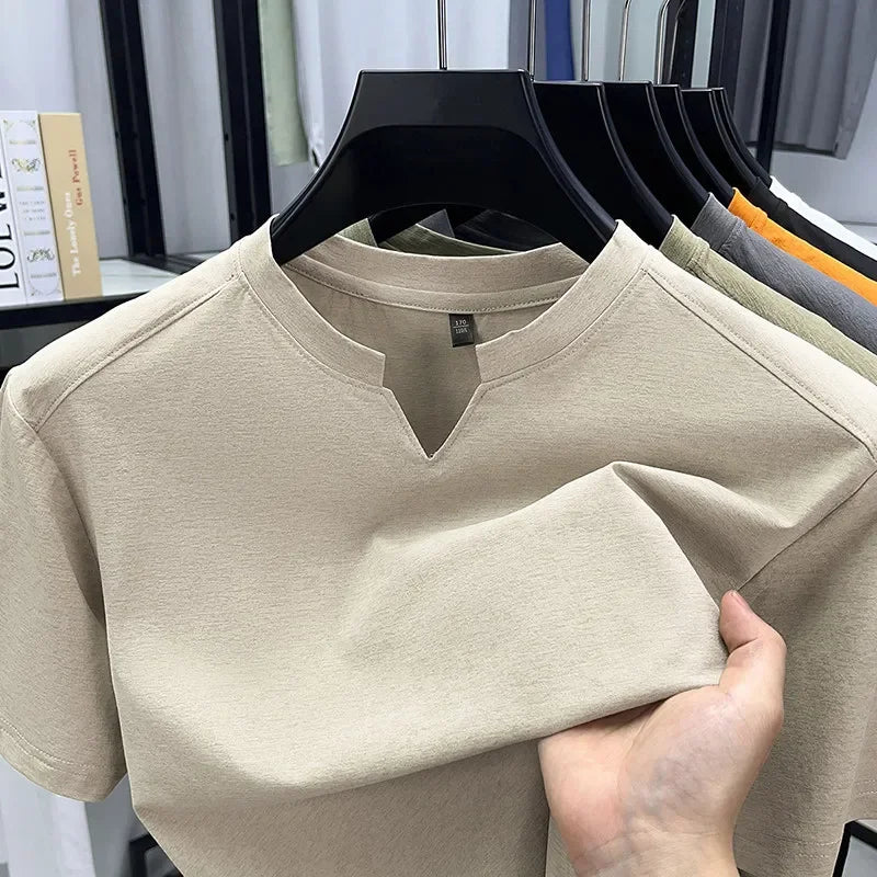 Men V-Neck Solid Short Sleeve T-Shirt