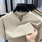 Men V-Neck Solid Short Sleeve T-Shirt