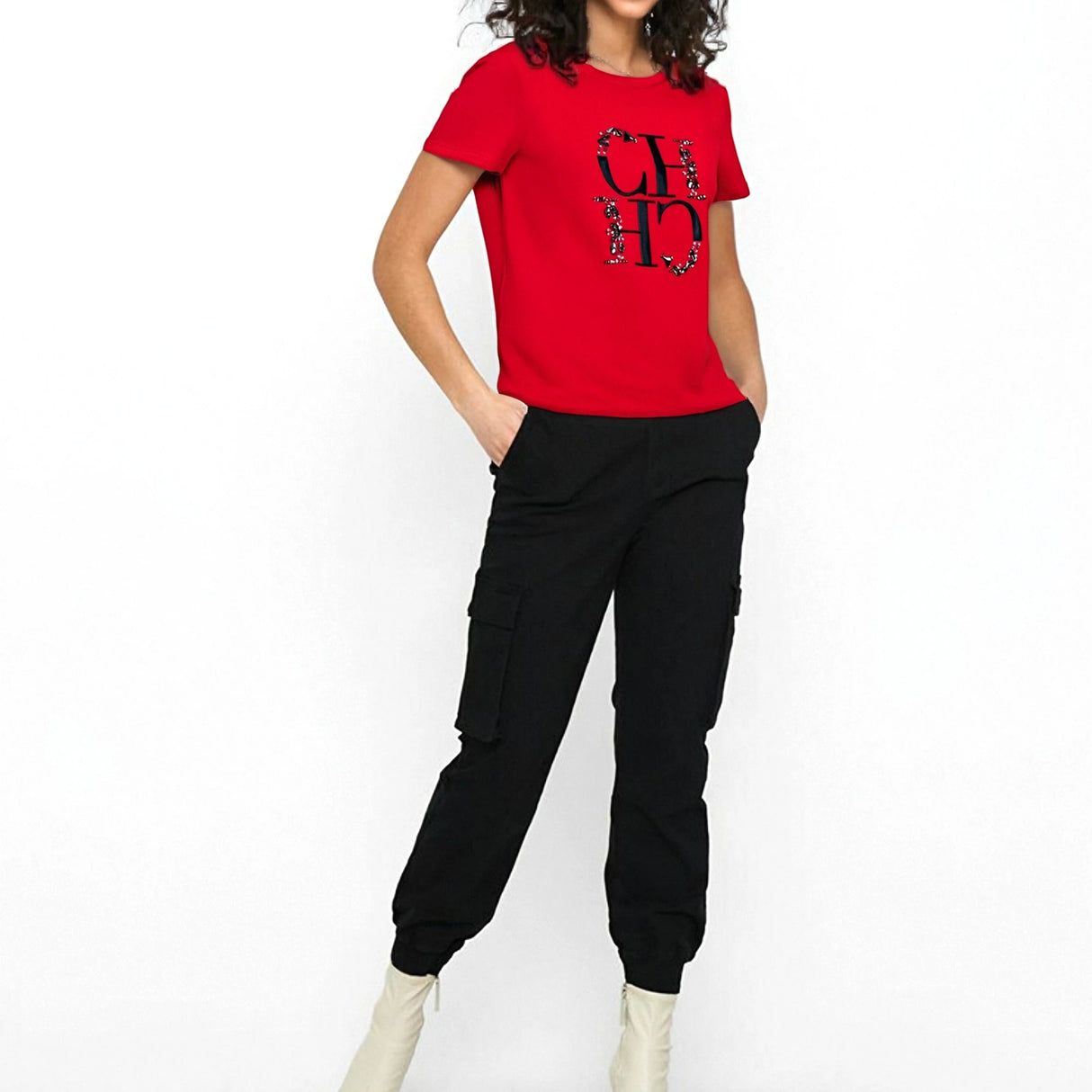 Embroidered Elegance Round Neck T-Shirt