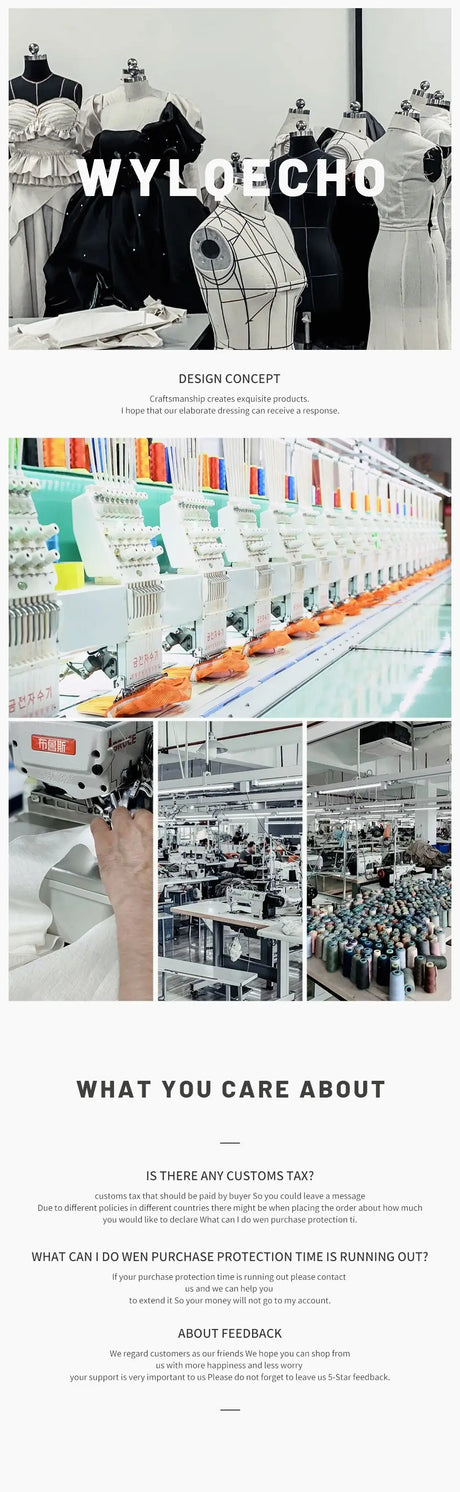 Wyloecho design concept and production process showcasing fashion design and colorful threads in a sewing workshop.