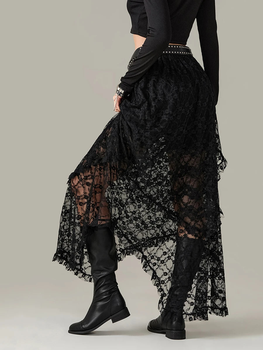 Women Navy Lace Maxi Skirt