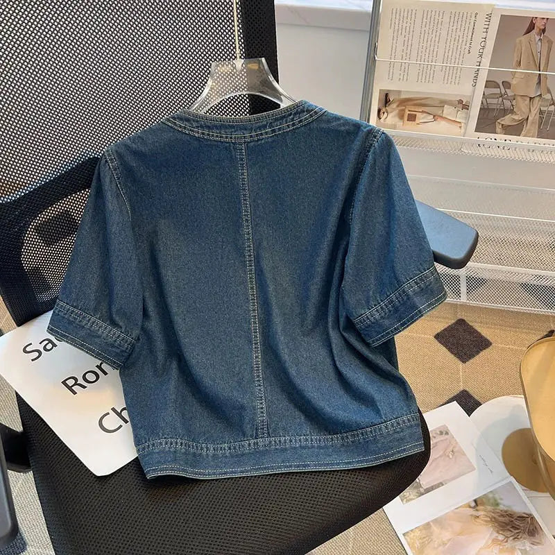 Women's Short Sleeve Denim Cropped Jacket