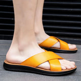 Men Italian PU Leather Slip-On Slippers