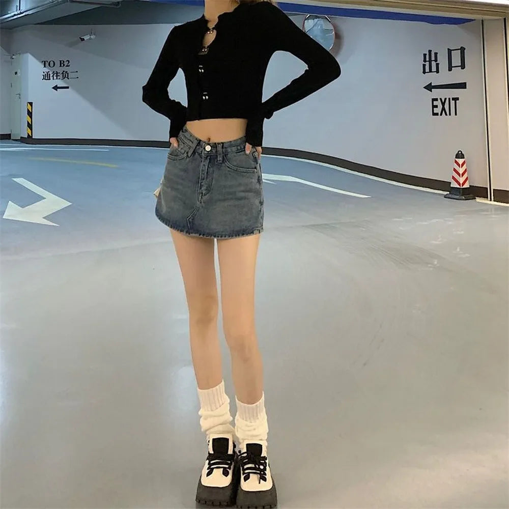 CuteGlow™ – Korean High Waist Mini Skirt (Slim Fit, Vintage Street)