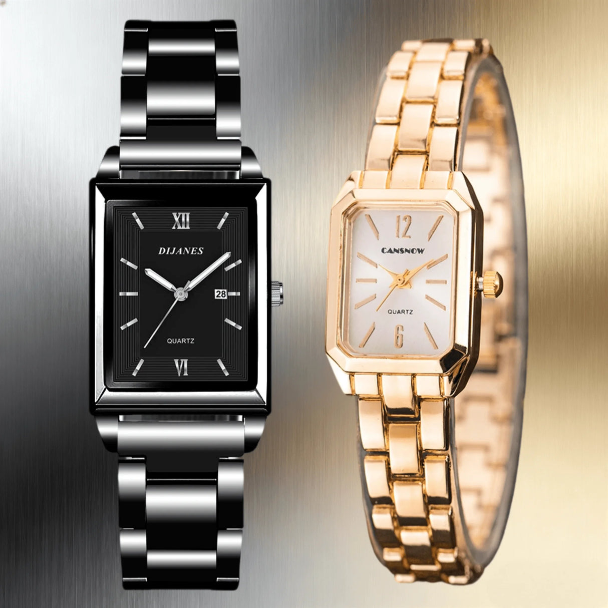 Luxury Square Gold Quartz Couple Watches