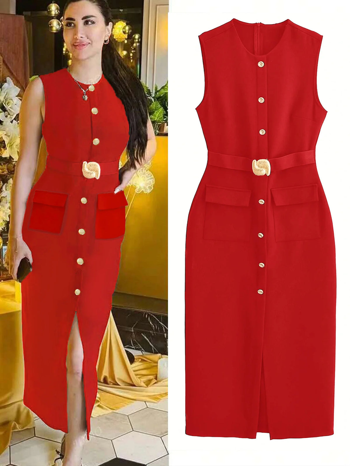 Women's Sleeveless Belted Shirt Dress