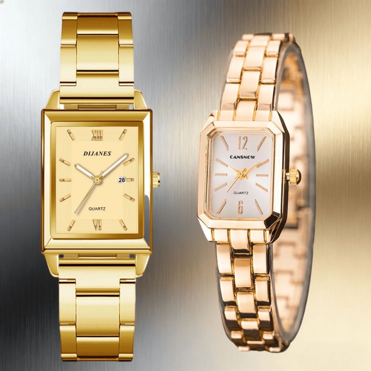 Luxury Square Gold Quartz Couple Watches
