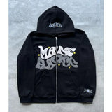 Unisex Retro Letter Zip Hoodie