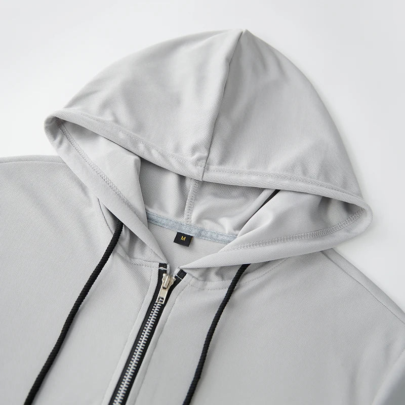 Men Short Sleeve Zip Hoodie