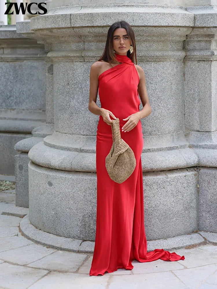 Luxe Satin Halter Evening Gown