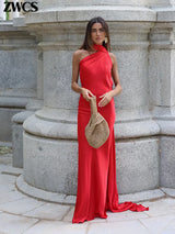 Luxe Satin Halter Evening Gown