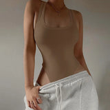 Sleeveless Knit Women's Bodysuit – Off Shoulder Casual Summer Bodycon Top