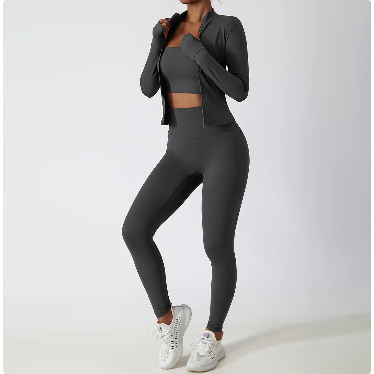 Women's Zip Long Sleeve Yoga Jacket – Slim Fit Gym Training Top