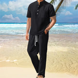 Men Henley Shirt Pants Set