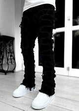 Men Patchwork Stacked Jeans
