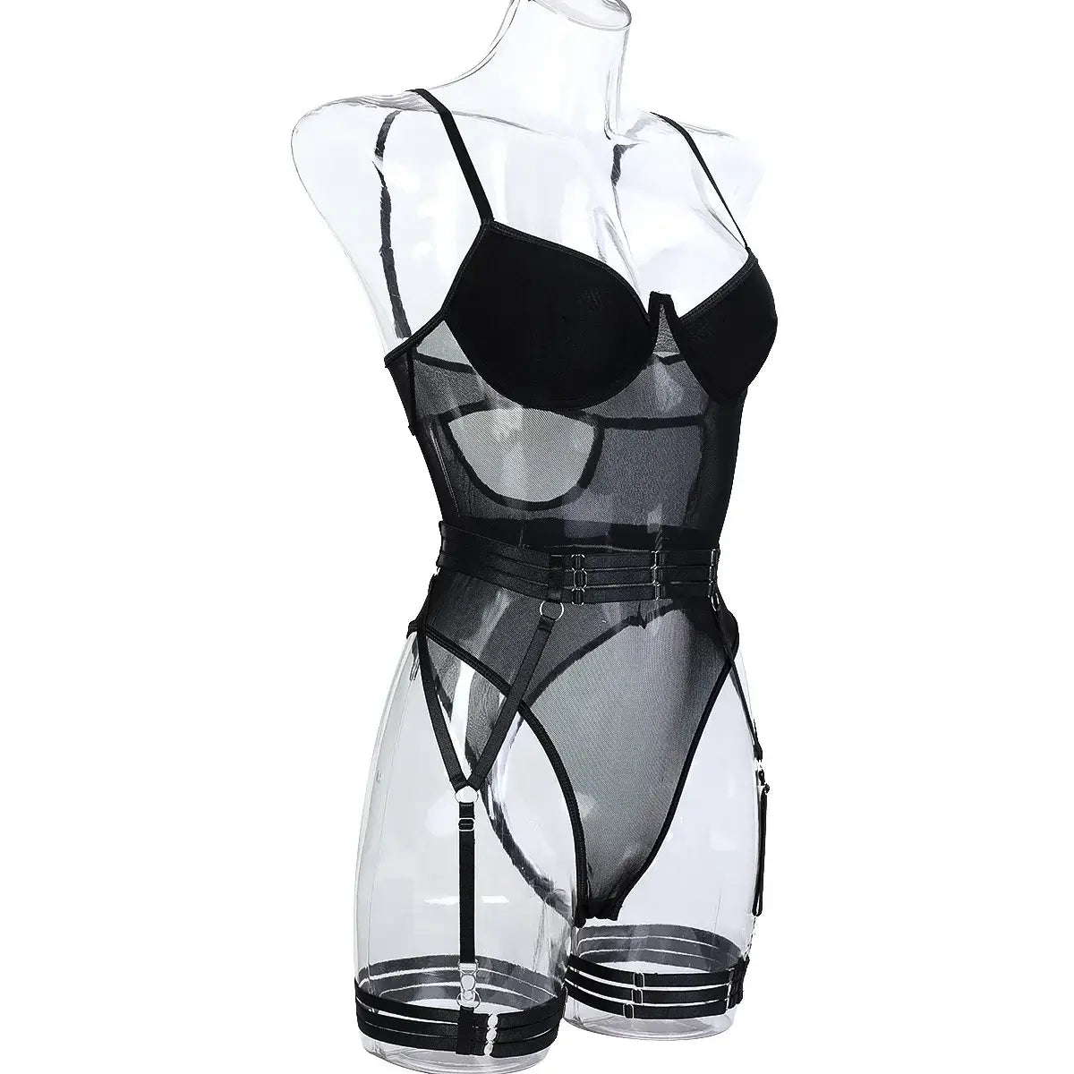 Women Mesh Splicing Suspender Jumpsuit