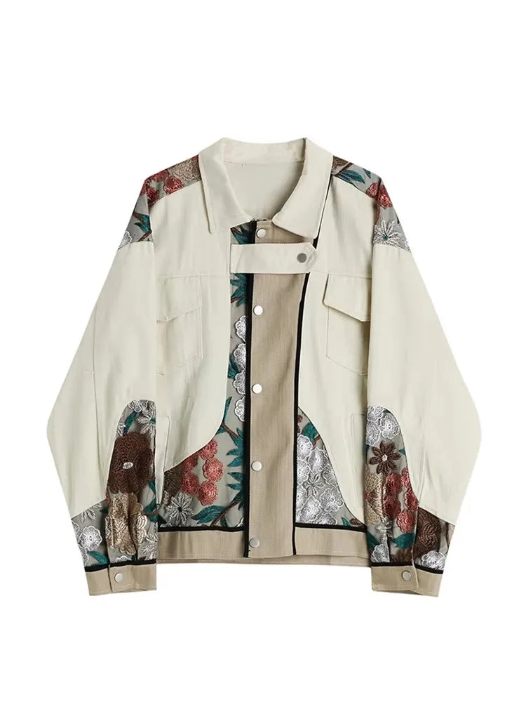 Trendy Women’s Oversized Jean Jacket with Lace Patchwork