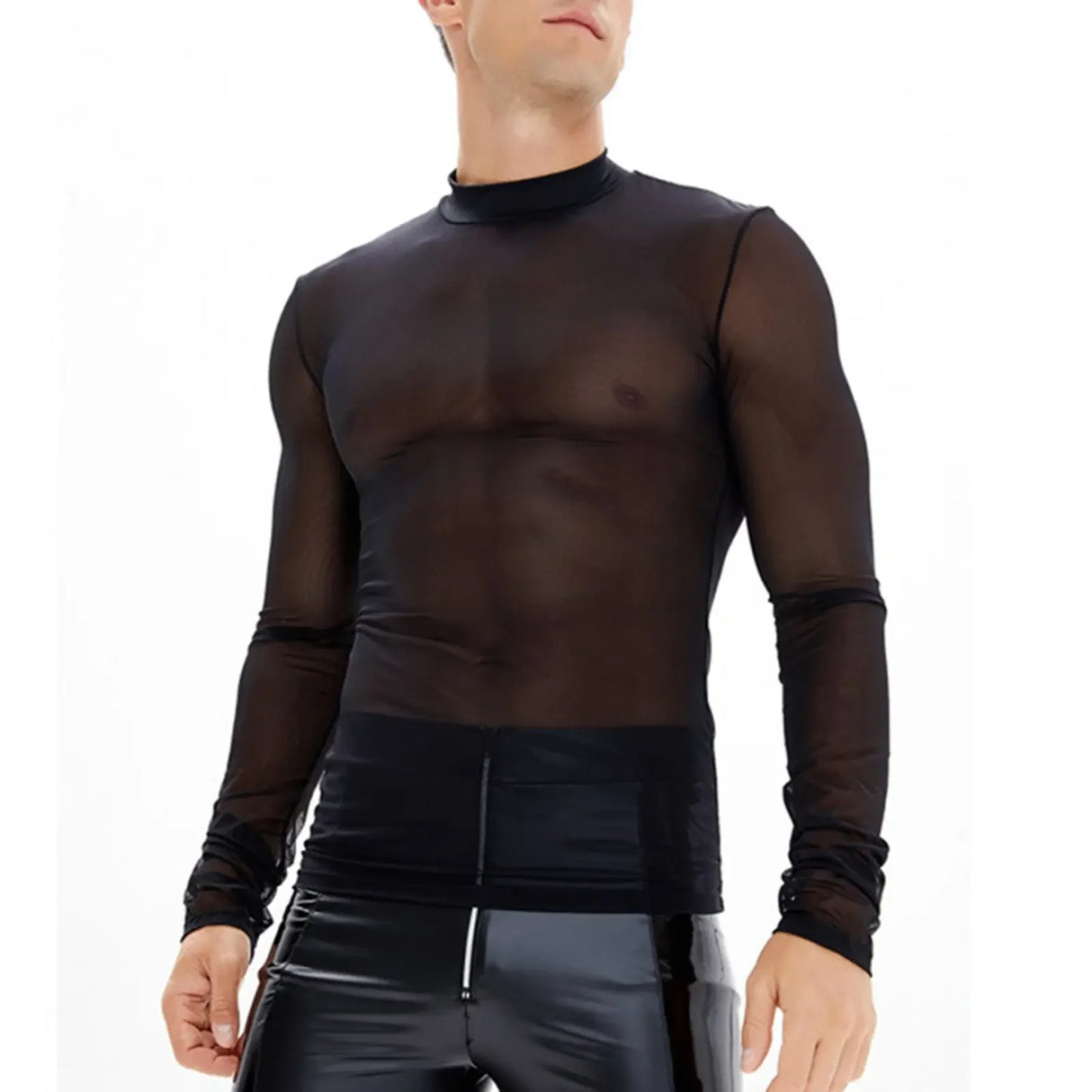 Men's Plus Size Black Gauze Shirt – Long Sleeve