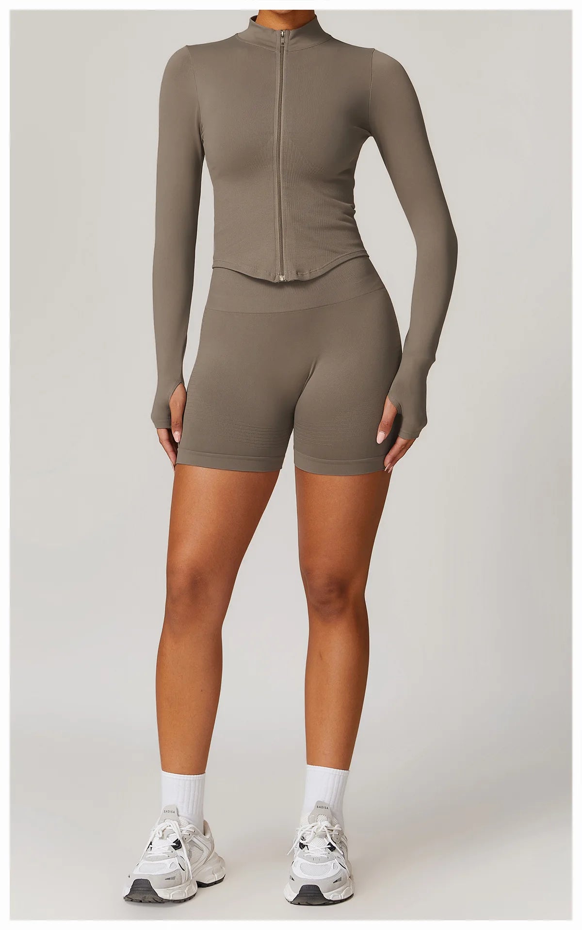 Ribbed Women's Yoga Jacket – Long Sleeve Standing Collar Fitness Top