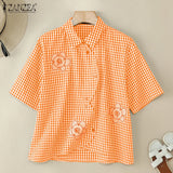 Harper Checked Lapel Blouse