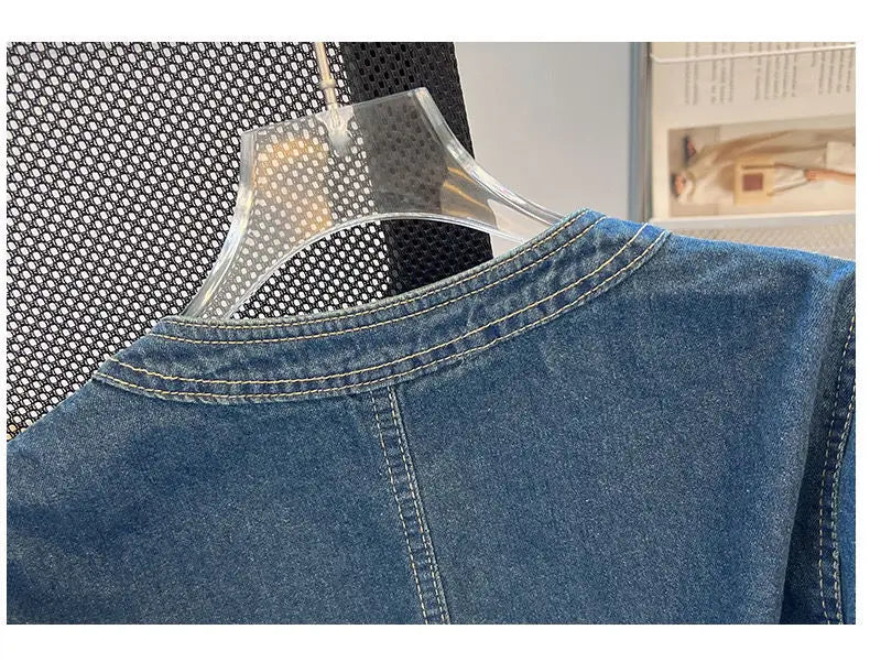 Women's Short Sleeve Denim Cropped Jacket