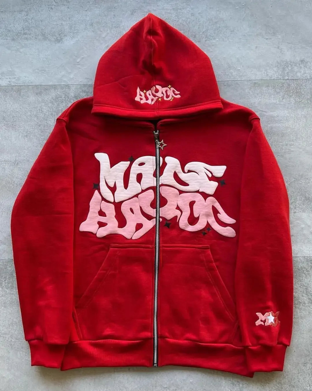 Unisex Retro Letter Zip Hoodie
