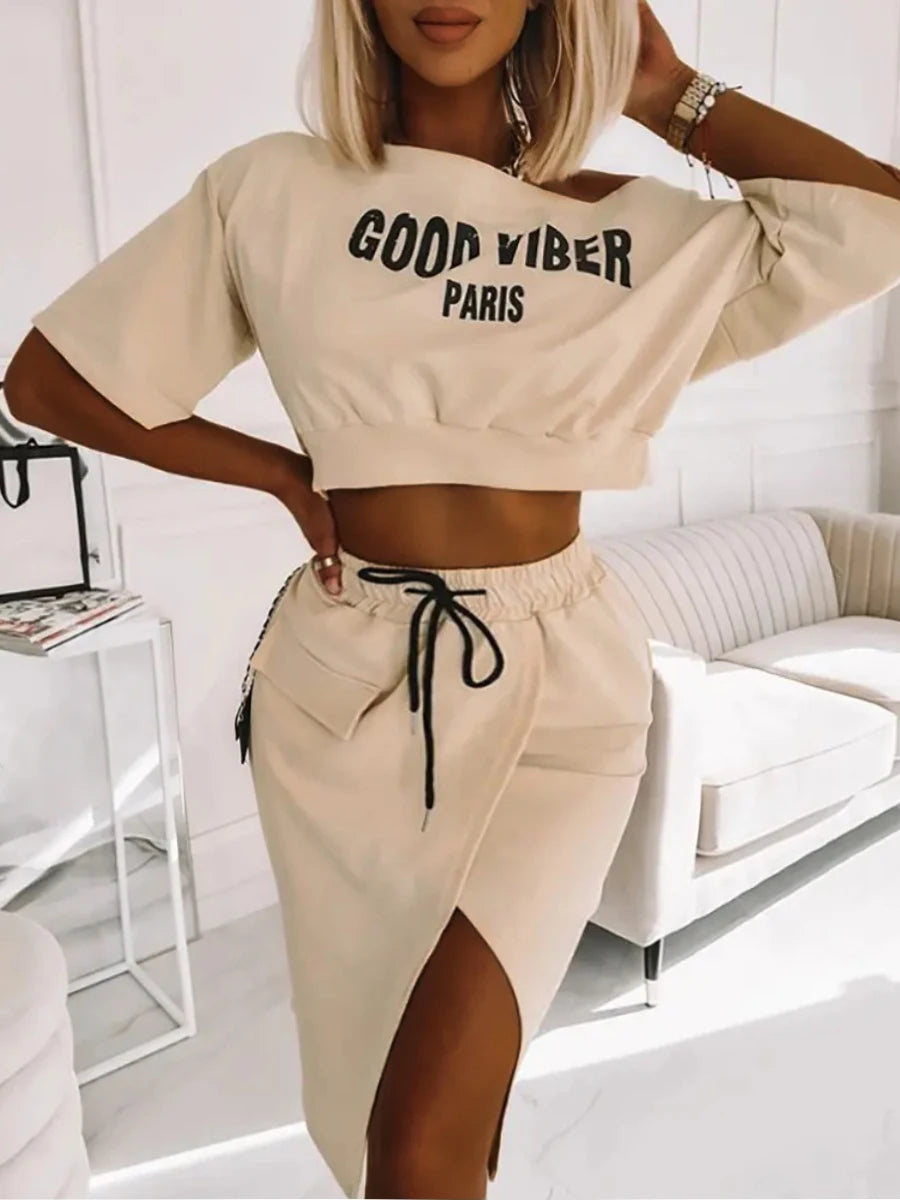 Plus Size One Shoulder Skirt Set