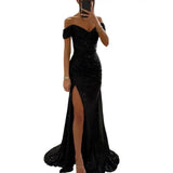 Women's Off Shoulder Sequin Maxi Dress
