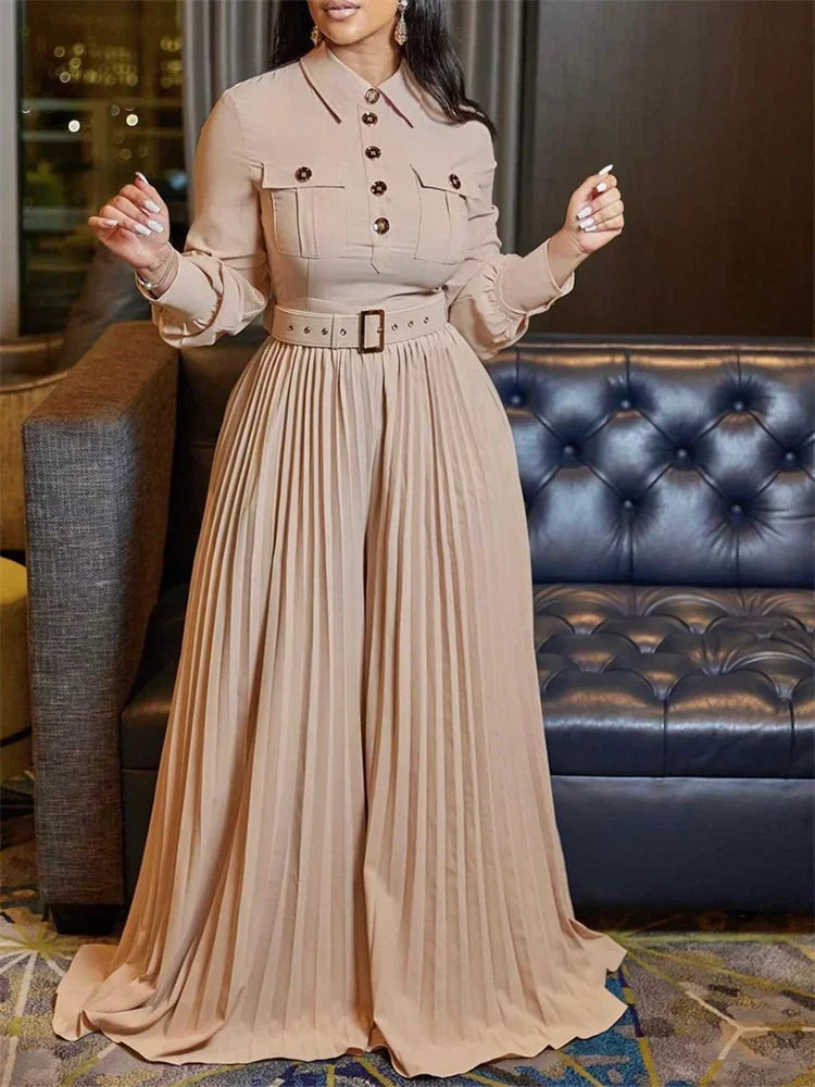 MaxiFit™ – Belted Button Maxi Office Jumpsuit (Work Chic, Waist-Defining & Longline)