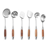 7-Piece Stainless Steel Utensil Set with Wooden Handle