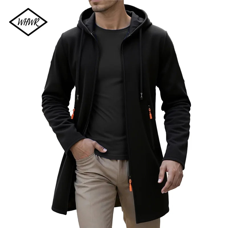 Men's Long Hooded Knit Jacket